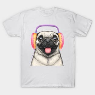Pug with headphones T-Shirt